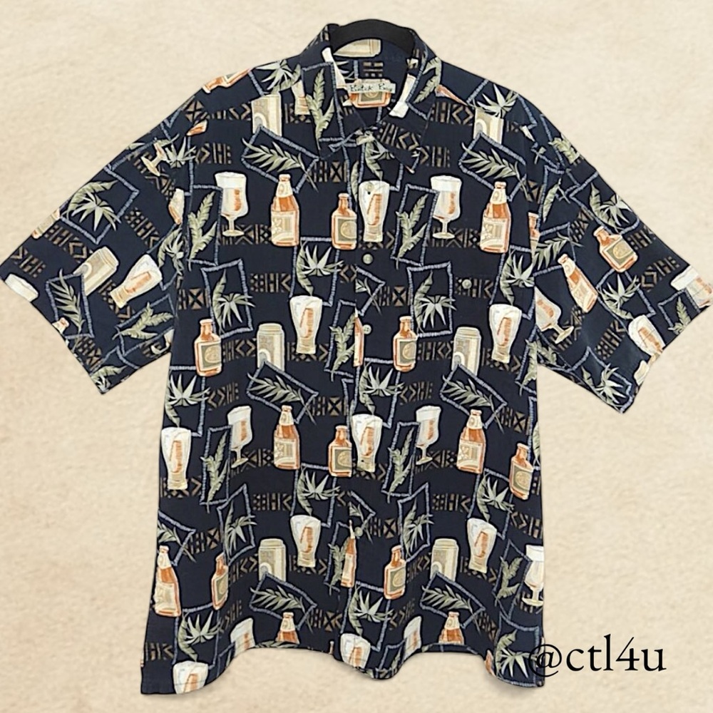 Batik Bay Hawaiian SS Fun Festive Tropical Adult Beverage Button Up Shirt Sz XL